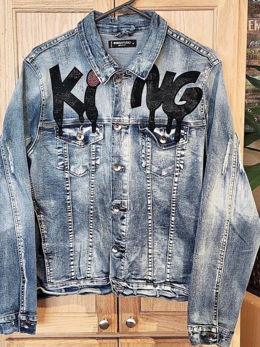 Roku Studio Graphic Denim Jacket Size Medium